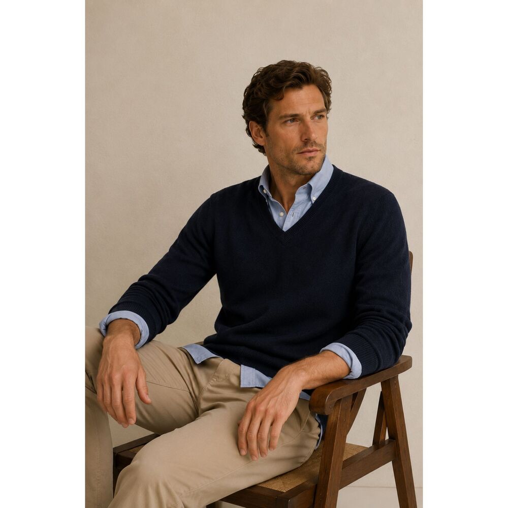 J.Crew 100% Cashmere Navy V Neck Sweater Men's M Italian Yarn